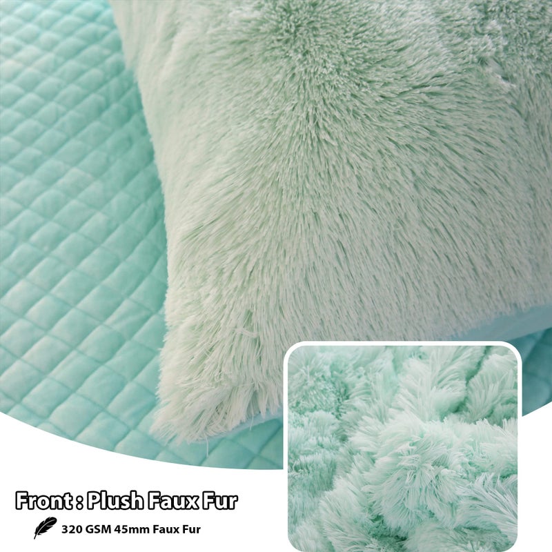 LIFEREVO 2 Pack Fluffy Faux Fur Pillow Shams,18 x 18 Inches Throw Pillow Covers,Luxury Decorative Furry Pillowcases Cushion Cover for Christmas,Zipper Closure,No Pillow Insert, Mint - Image 3